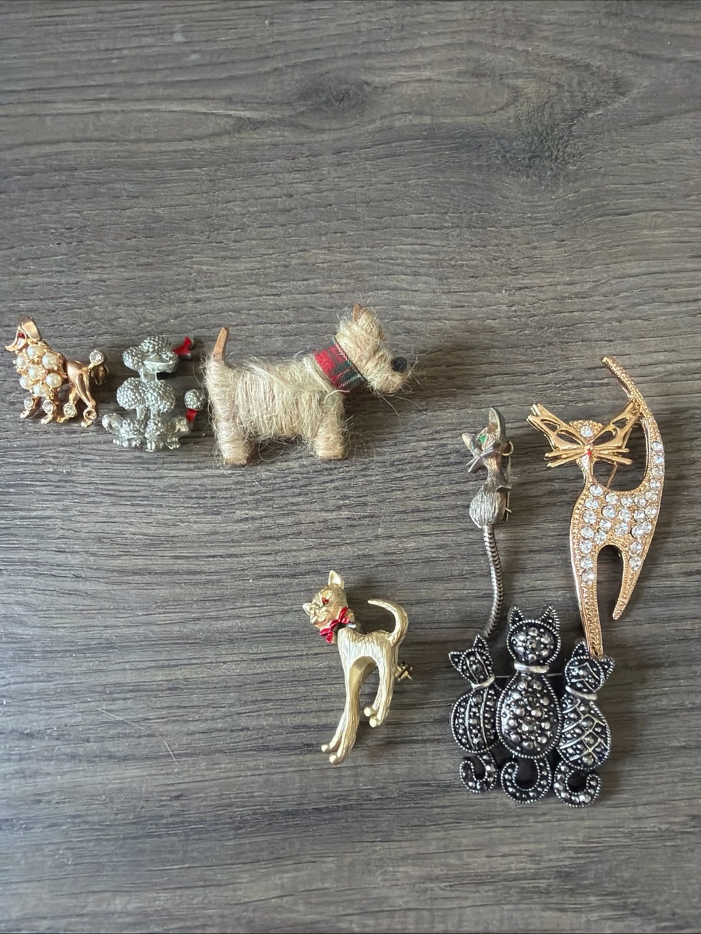 8 Cat & Dog Decorative Brooches Vintage Rhinestones, MJent , Poodles…